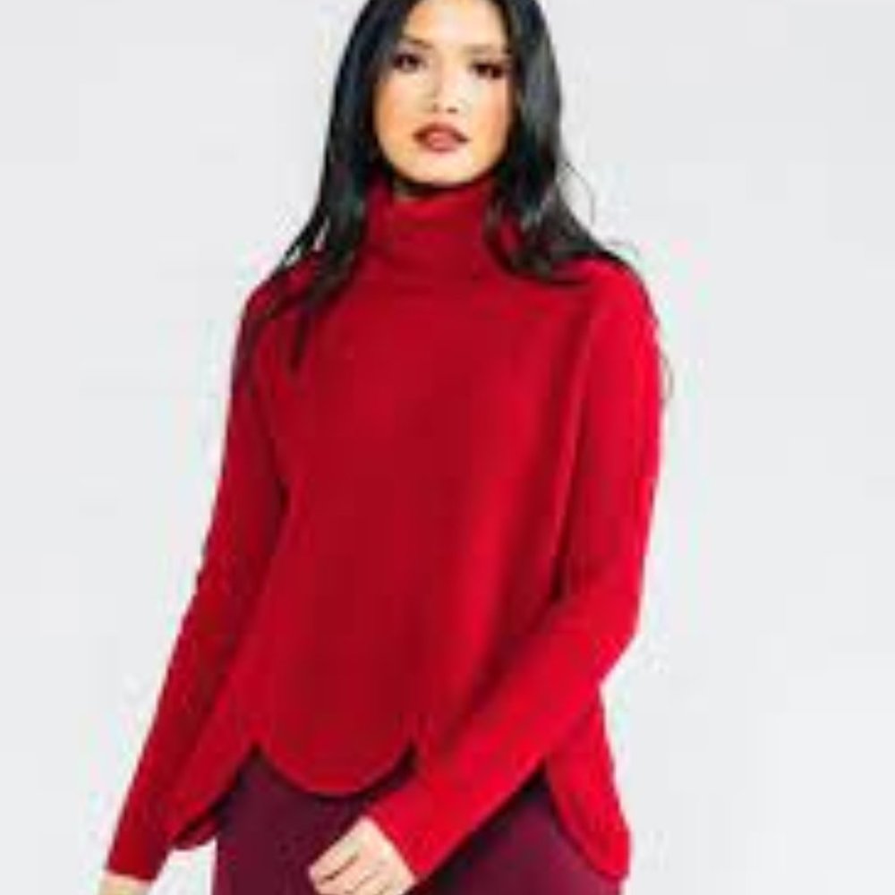 Rhubarb Red Anna Scallop Hem Sweater